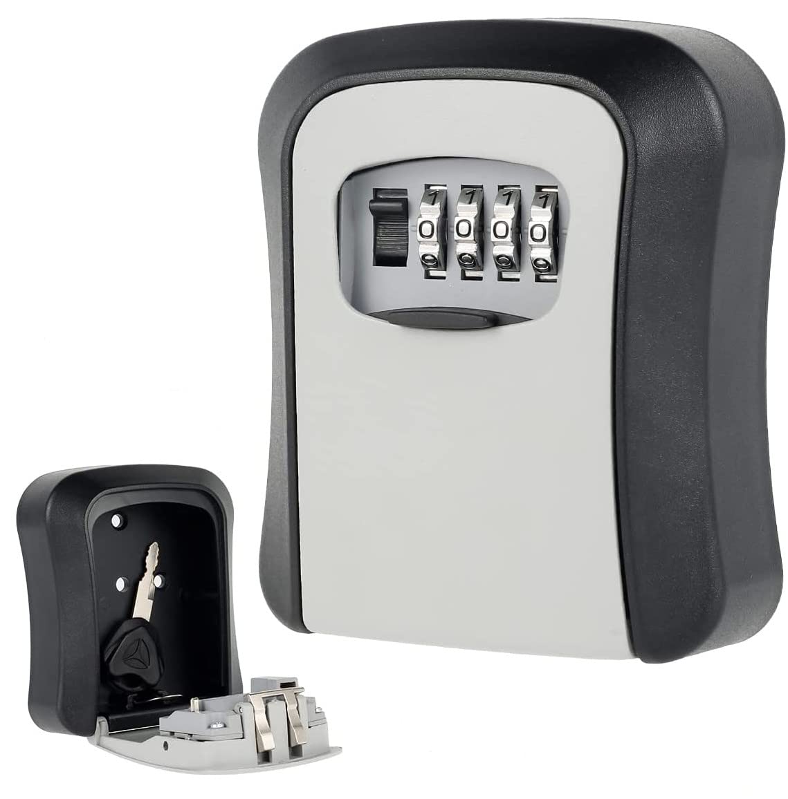 Ultra-Secure Flip-Top Key Safe with Combination Dial, Metal and Plastic Key Storage Box for Home or Outdoor Use