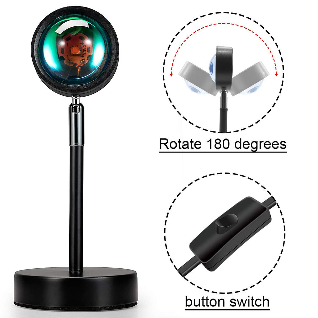 Sunset Lamp Projector LED Light with 180 Degree Rotation and USB Power for Room Decor and Photography Lighting