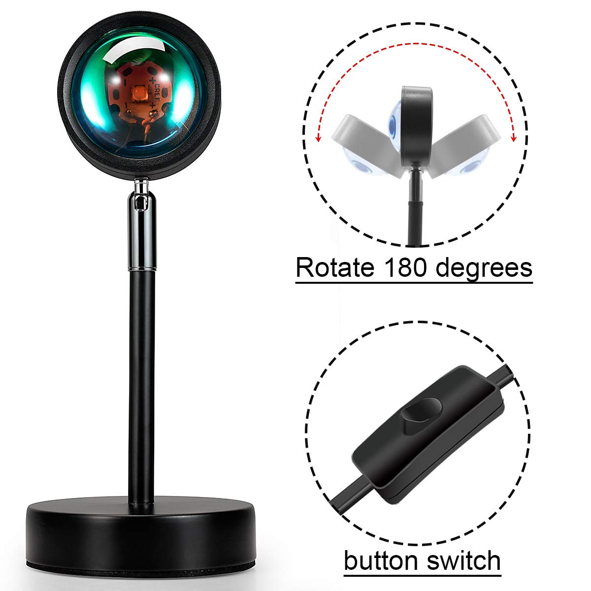 Sunset Lamp Projector LED Light with 180 Degree Rotation and USB Power for Room Decor and Photography Lighting