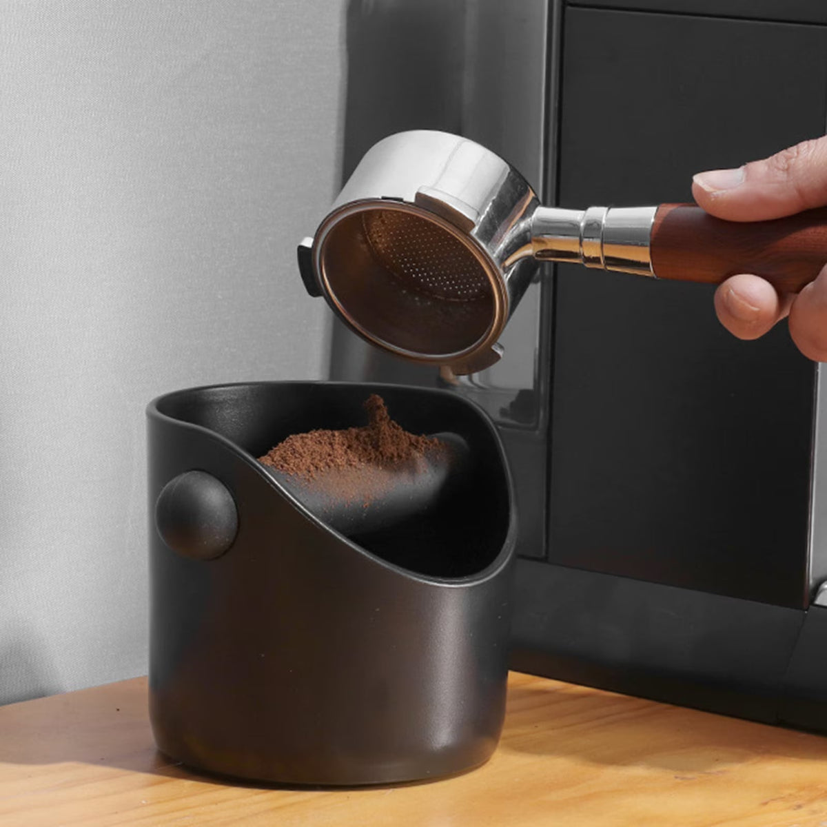 Espresso Knock Box with Removable Bar Non Slip Shock Absorbent Coffee Grounds Container