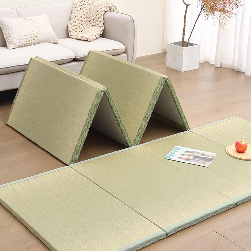 Japanese Foldable Tatami Mat with Igusa Straw Design for Floor Sleeping and Meditation Use