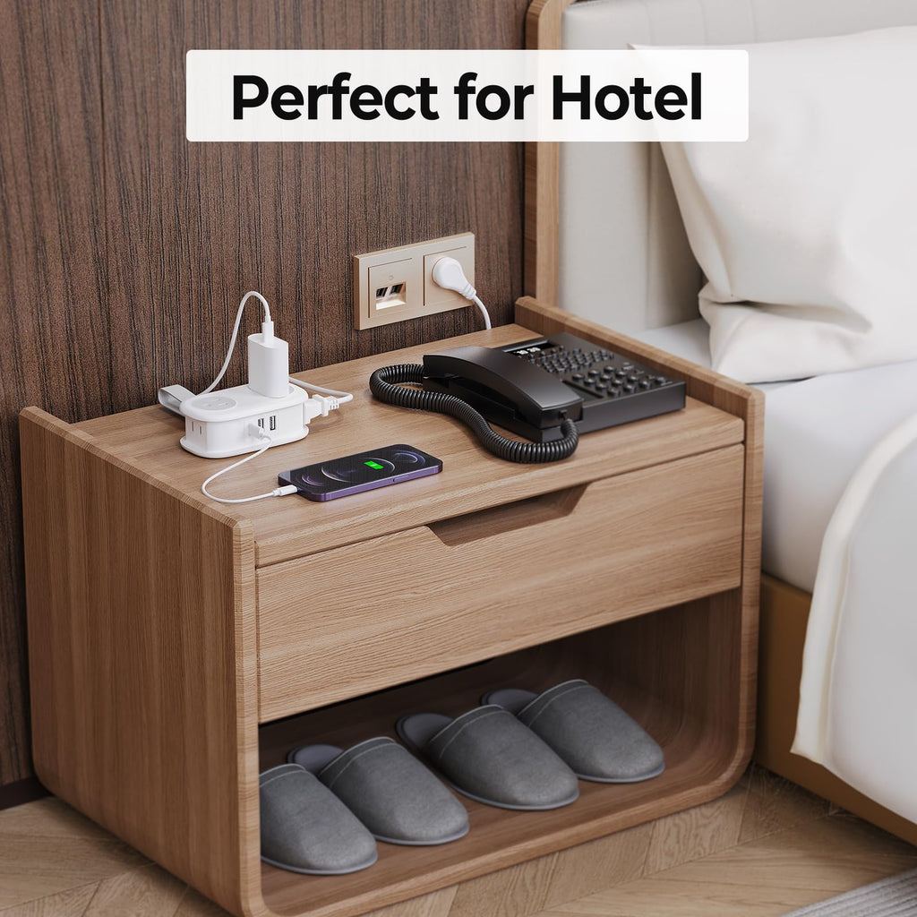 Compact Travel Power Strip with USB C Charging and Four Outlet Design for Cruise and Daily Travel Use
