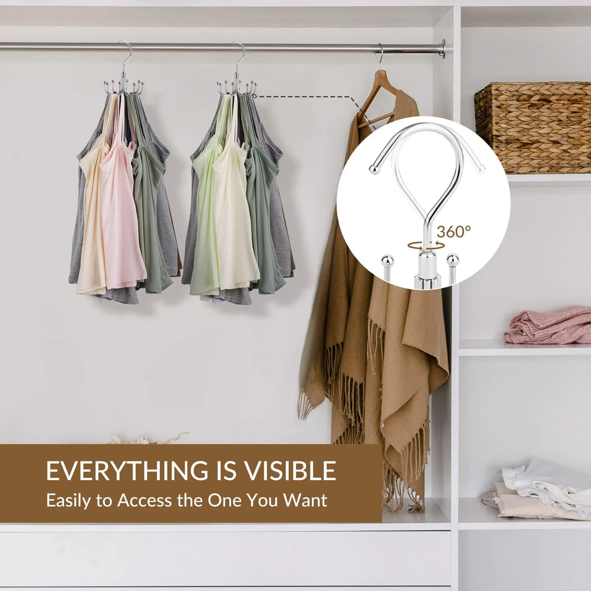 Rotatable Bra Organizer Hanger with 24 Hook Storage for Closet