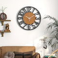 3D Roman Numeral Wall Clock with Silent Round Wood Metal Design for Living Room Decor
