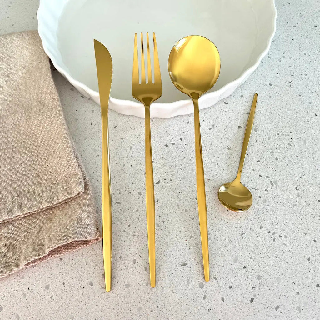 Stainless Steel Gold Cutlery Dinner Set Knife Fork Spoon Flatware for Table