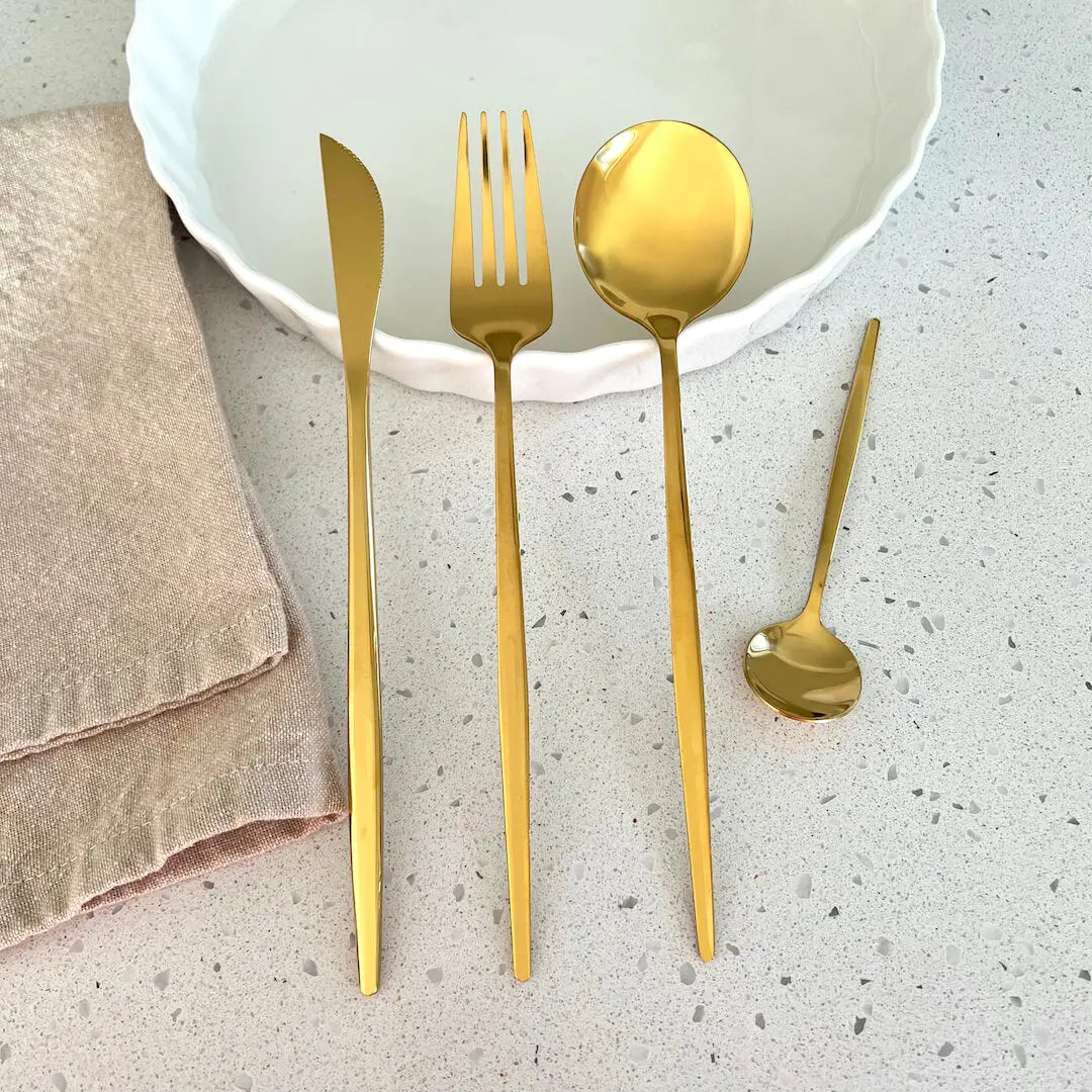 Stainless Steel Gold Cutlery Dinner Set Knife Fork Spoon Flatware for Table