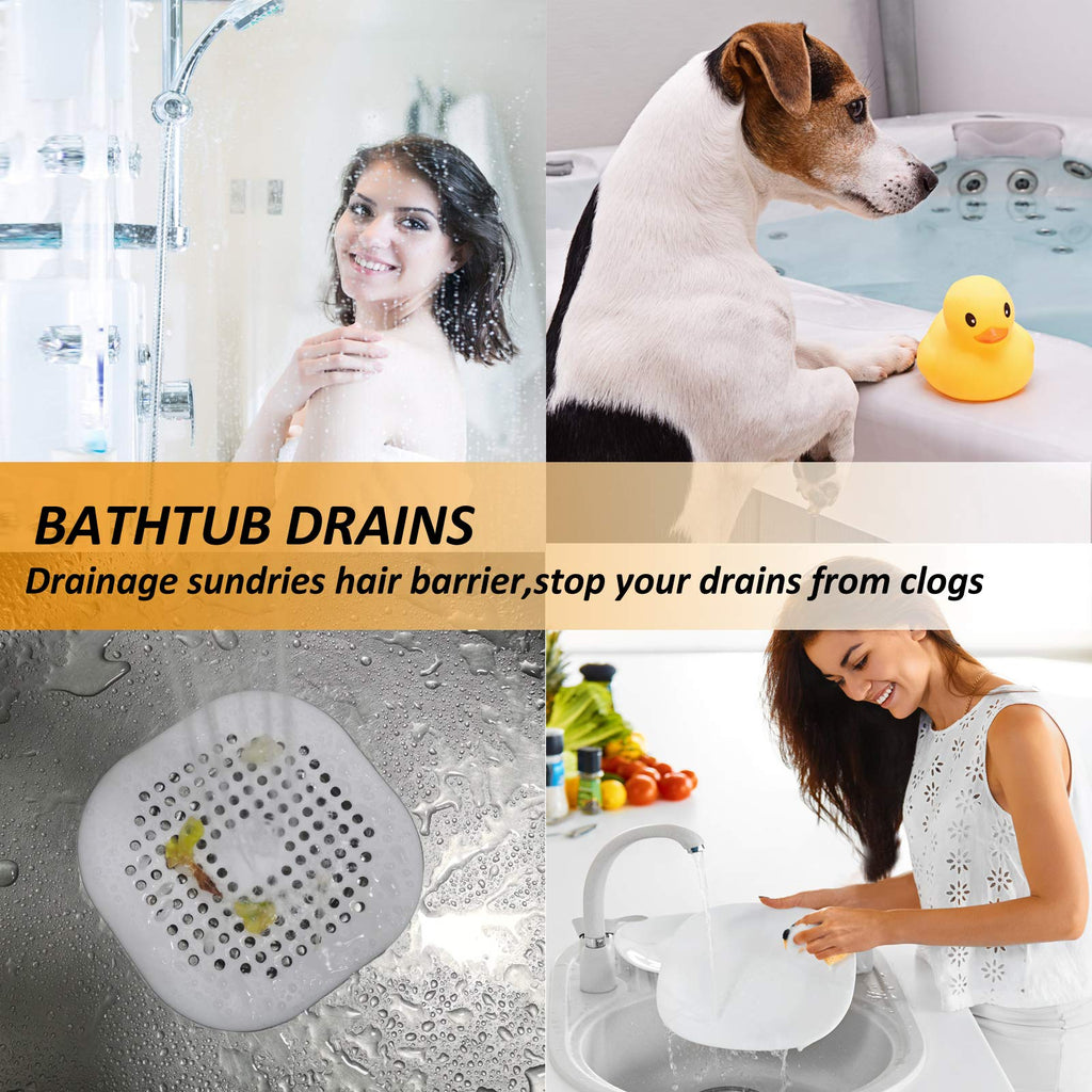 Square Silicone Hair Drain Catcher with Suction Cups for Shower, Sink, and Bathtub Use