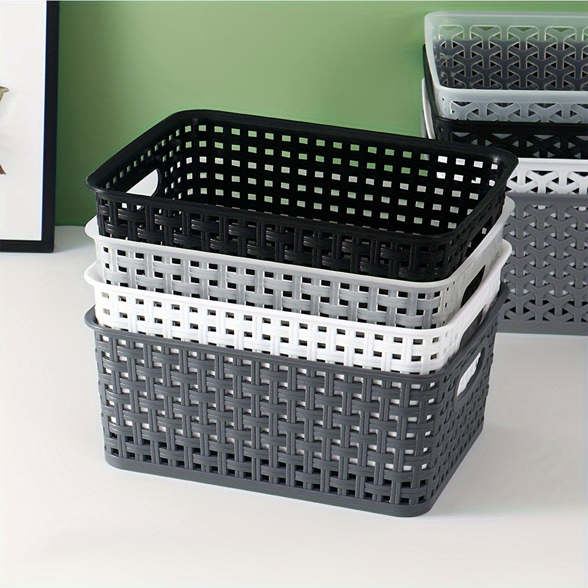 Plastic Storage Basket with Lid and Stackable Design for Office, Bedroom, Classroom, and Home Organization