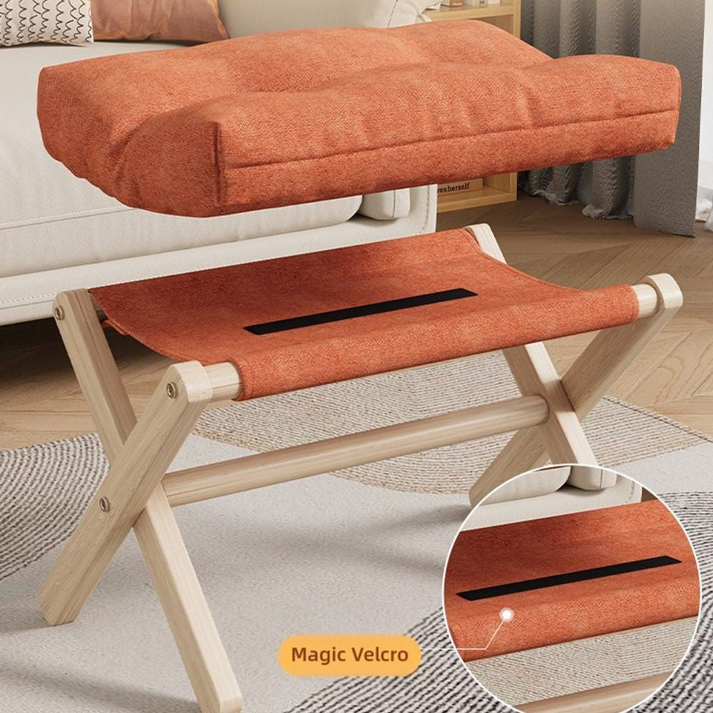 Solid Wood Folding Footstool with Cotton Cushion for Entryway, Shoe Changing, or Sofa Rest
