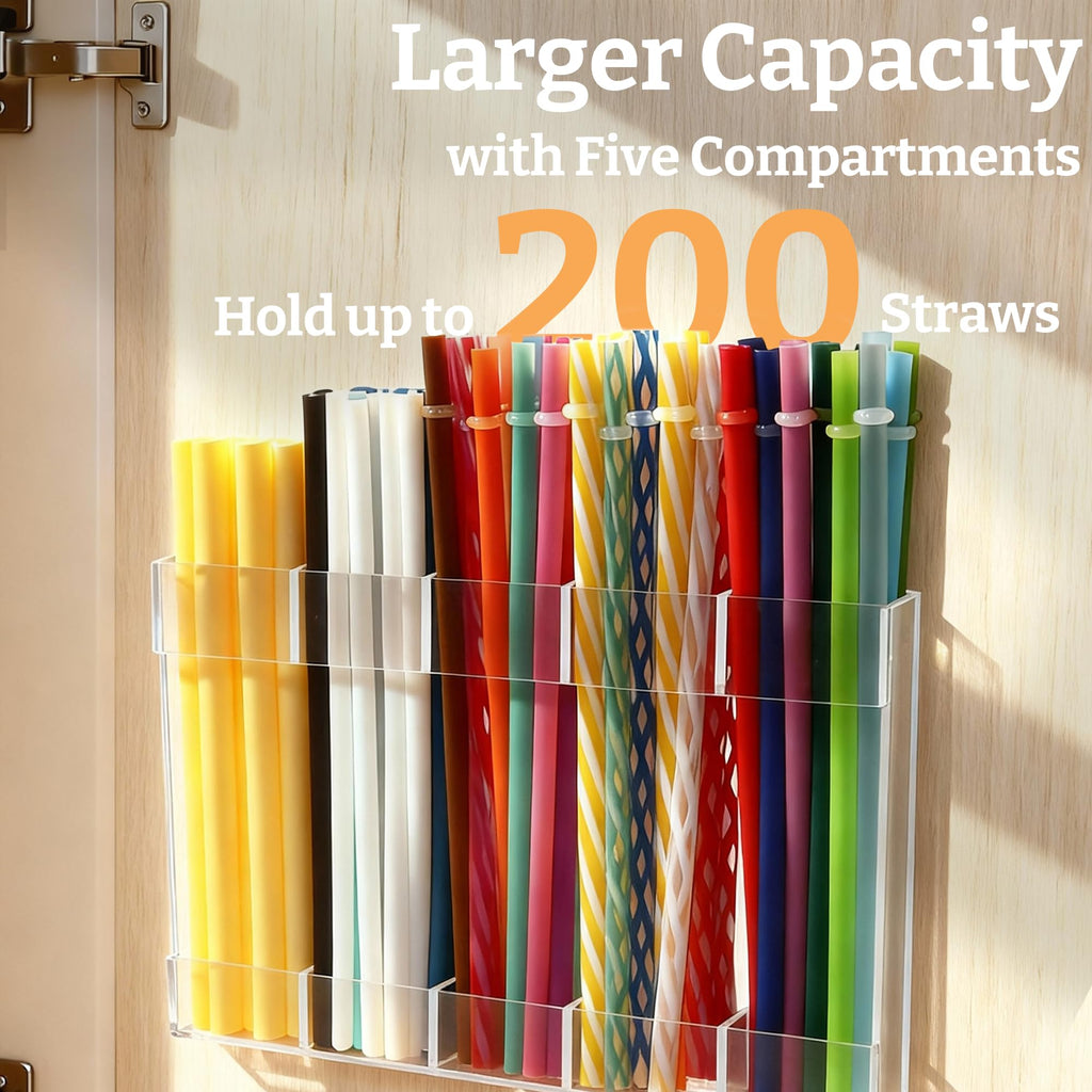 Acrylic Straw Holder with Adhesive Mount Design for Kitchen Countertop and Cabinet Storage