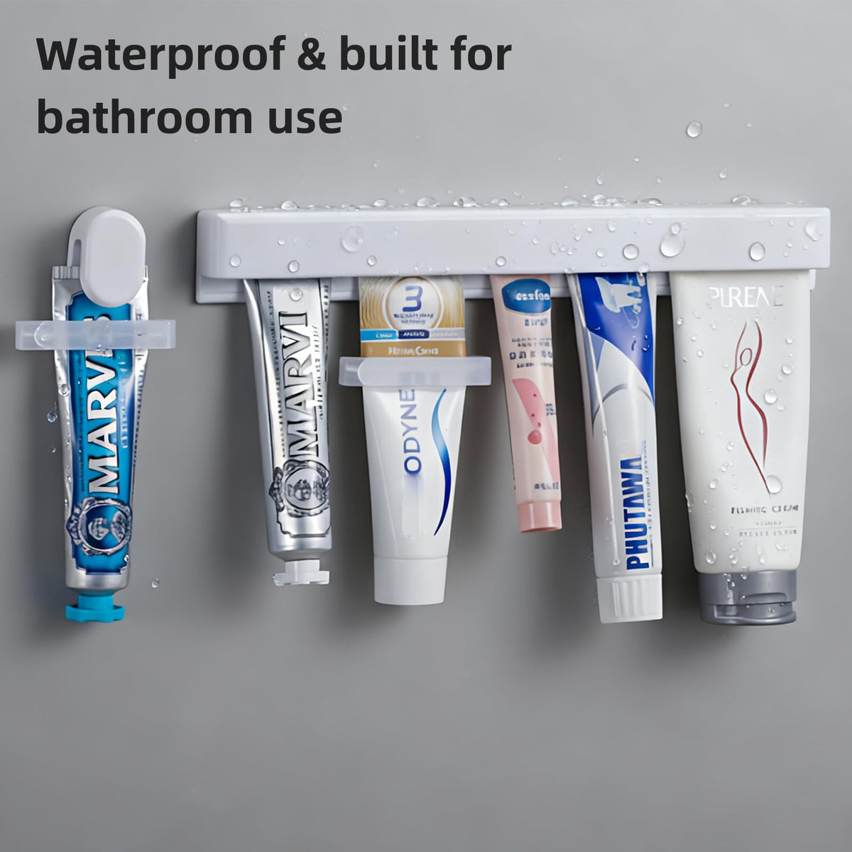 Nail-free Adhesive Toothpaste Holder with Squeezer Design for Bathroom Storage Organization