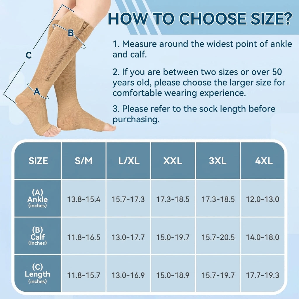 Zipper Compression Socks with Graduated Support Design for Running, Travel, Fitness, and Daily Leg Comfort