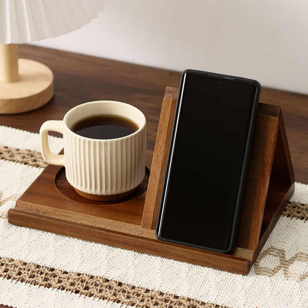 Wooden Reading Stand with Cup Holder and Triangle Design for Books and Tablets