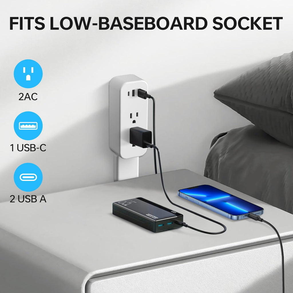 Rotating Wall Outlet Extender Adjustable Length Power Socket with 180 Degree Swivel Design for Bedside and Home Use
