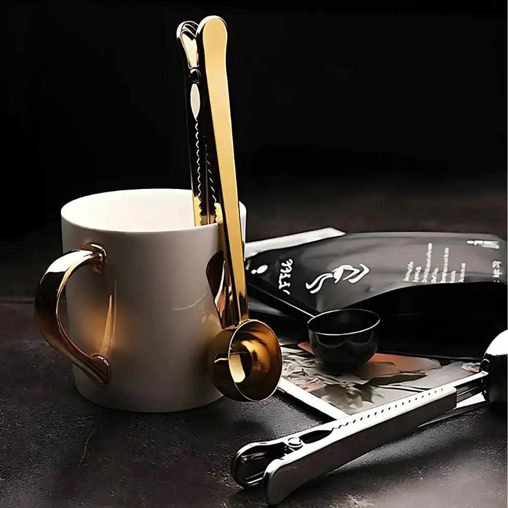 Stainless Steel Coffee Scoop with Clip Multi Function Measuring Spoon and Bag Sealing Tool