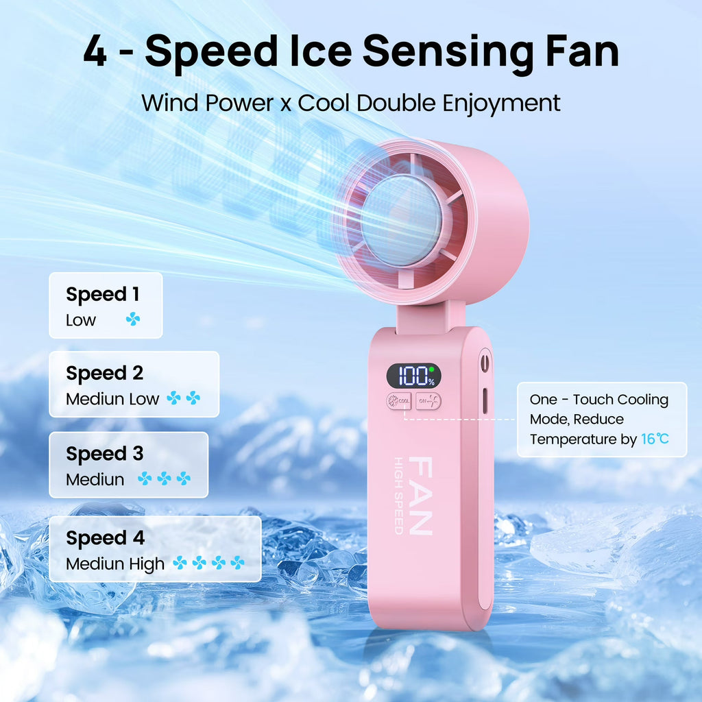 Handheld Portable Turbo Fan with Ice Cooling Function and Adjustable Speed for Travel and Daily Use 2×3×7" (5.4×6.4×18.3cm)