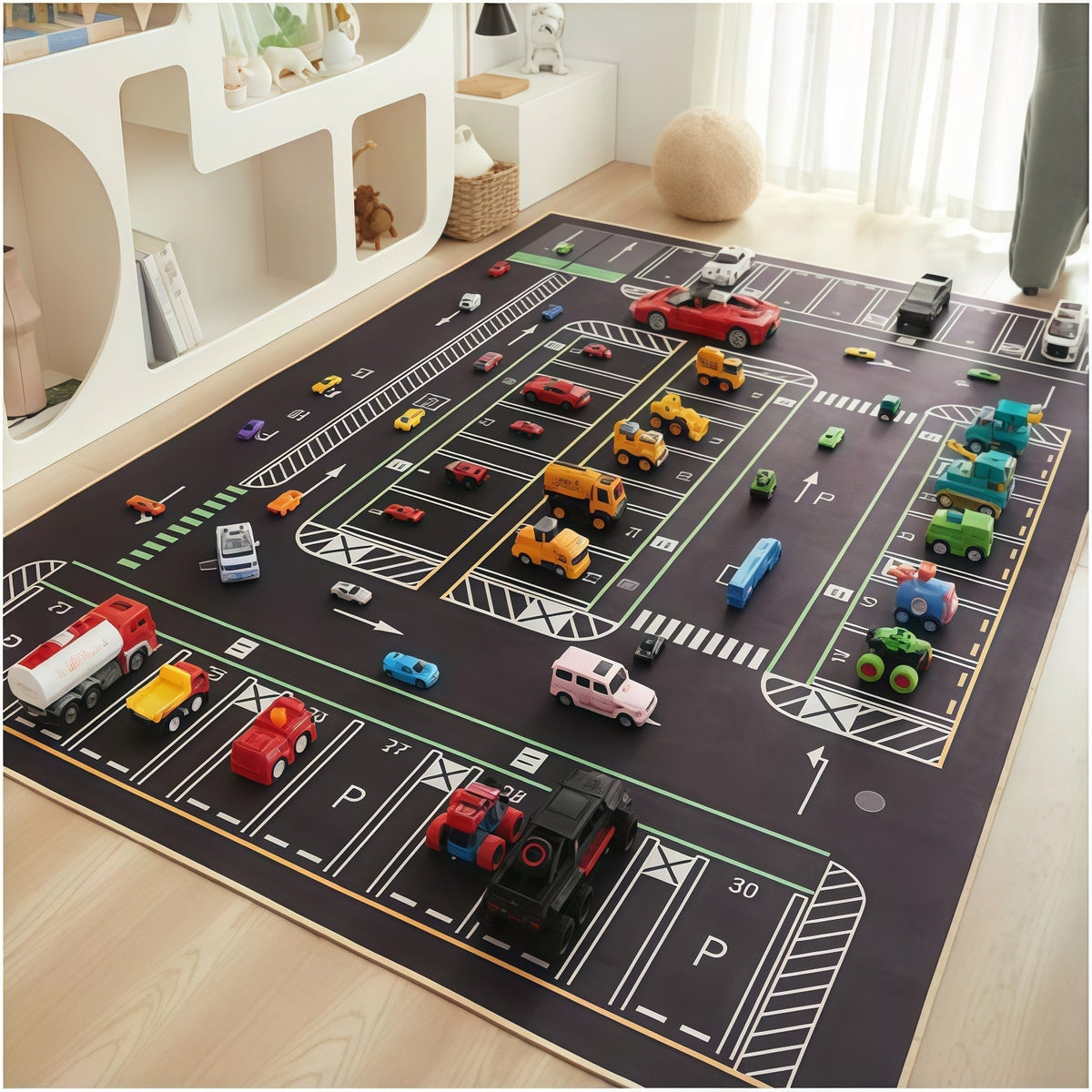 Parking Lot Educational Play Mat for Children’s Reading, Crawling, and Toy Areas