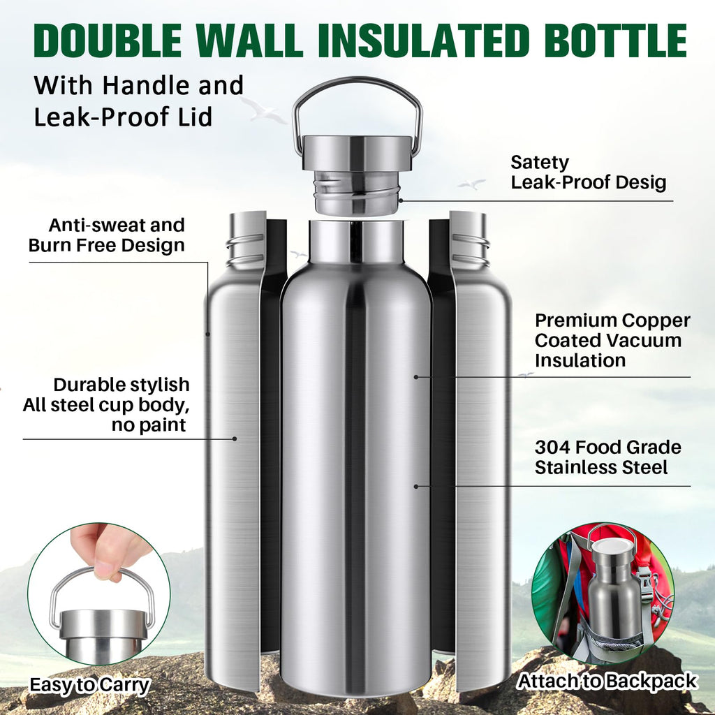 Sport Bottle with 1000ml Stainless Steel Insulated Design for Camping Gym and Travel Use