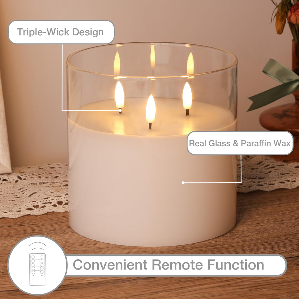 Remote LED Candle with Real Wax Floral Glass and Timer Control for Home Décor
