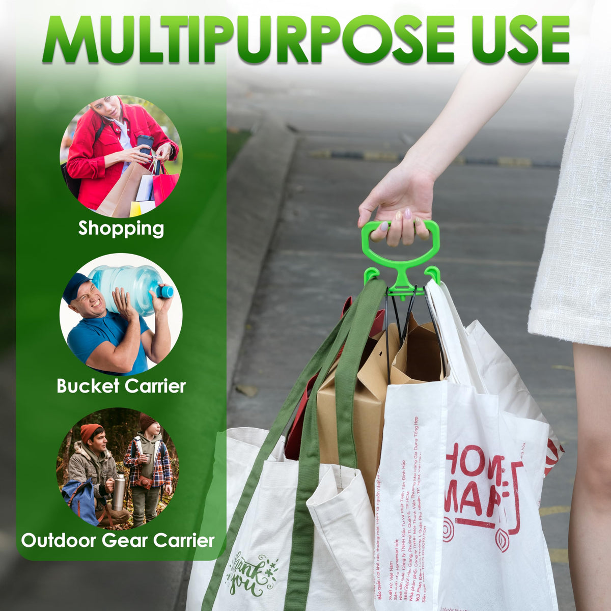 Heavy Duty Grocery Bag Carrier Handle with Comfortable Grip for Carrying Shopping Bags Buckets and Supplies