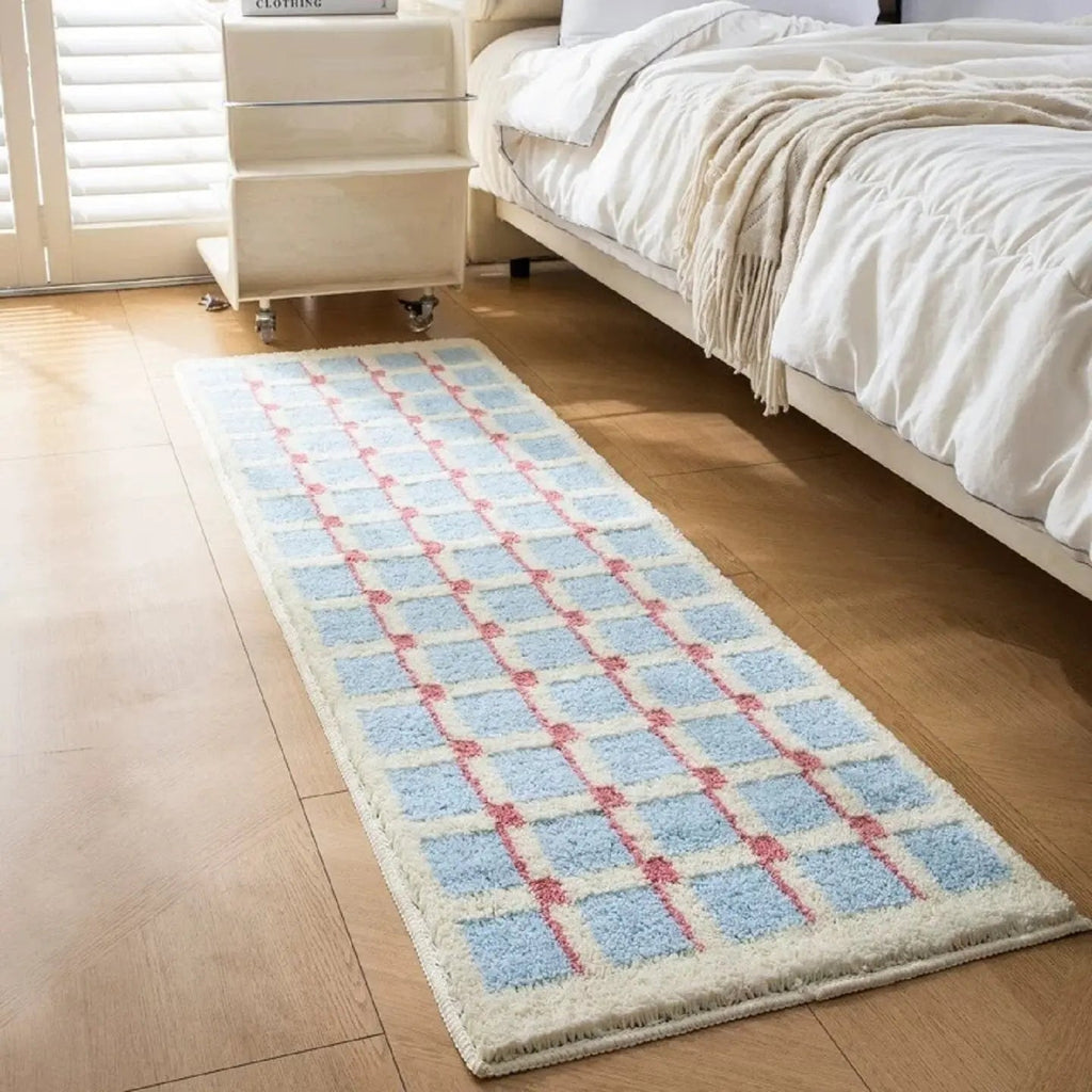 Geometric Bath Mat with Soft Flocking Fabric and Anti-Slip Base for Bathroom Use