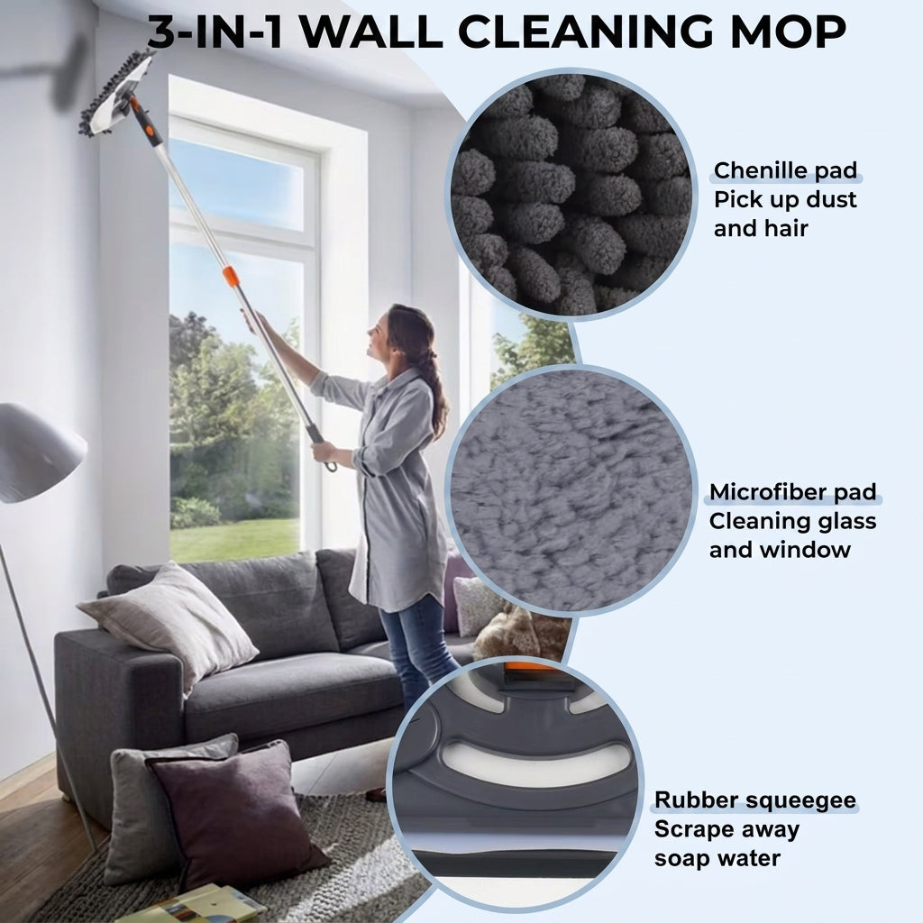 Triangle Telescopic Cleaning Mop with Rotating Head and Reusable Pads for Windows Walls and Household Surfaces