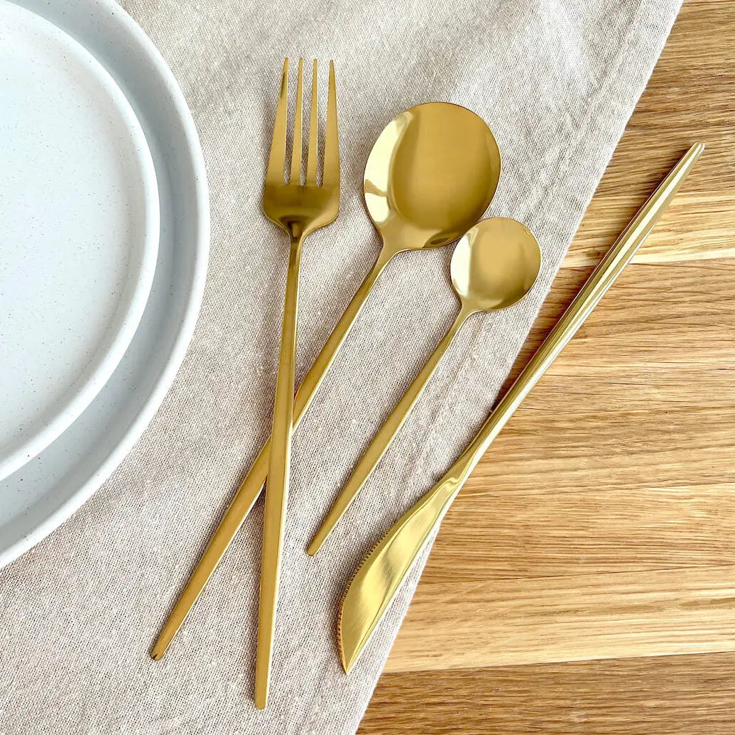 Stainless Steel Gold Cutlery Dinner Set Knife Fork Spoon Flatware for Table