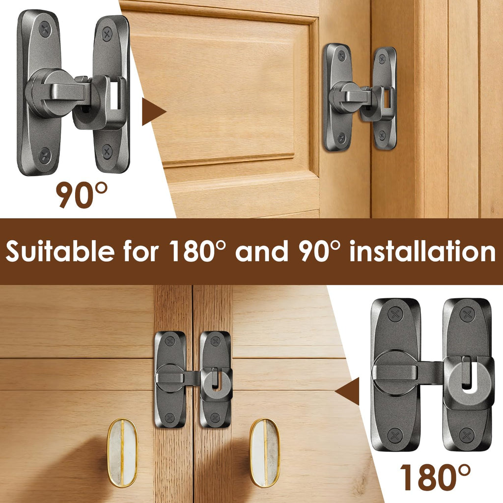 90/180 Degree Flip Barn Door Lock Zinc Alloy Sliding Latch with Spacer for Doors Gates Cabinets and Windows