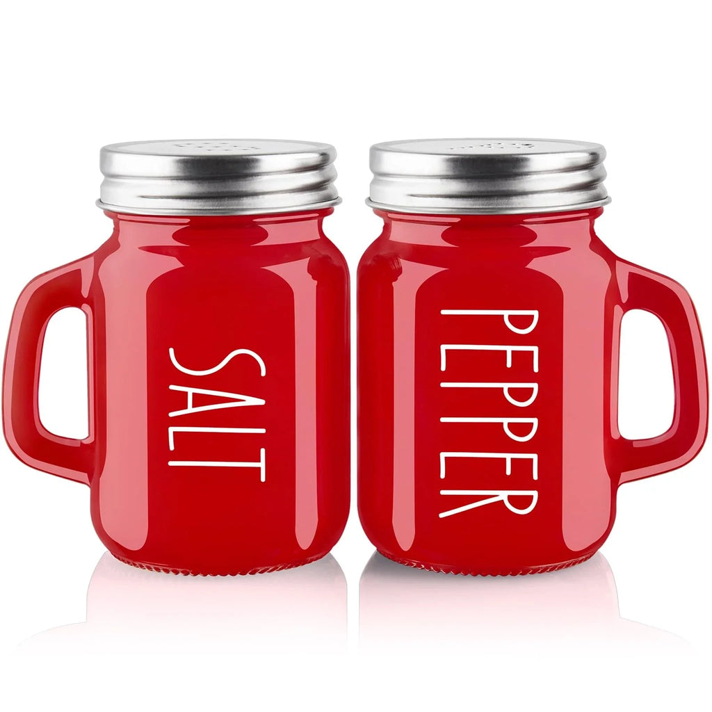 Handled Glass Shaker Set with Stainless Steel Lids for Salt Pepper and Home Table Seasoning