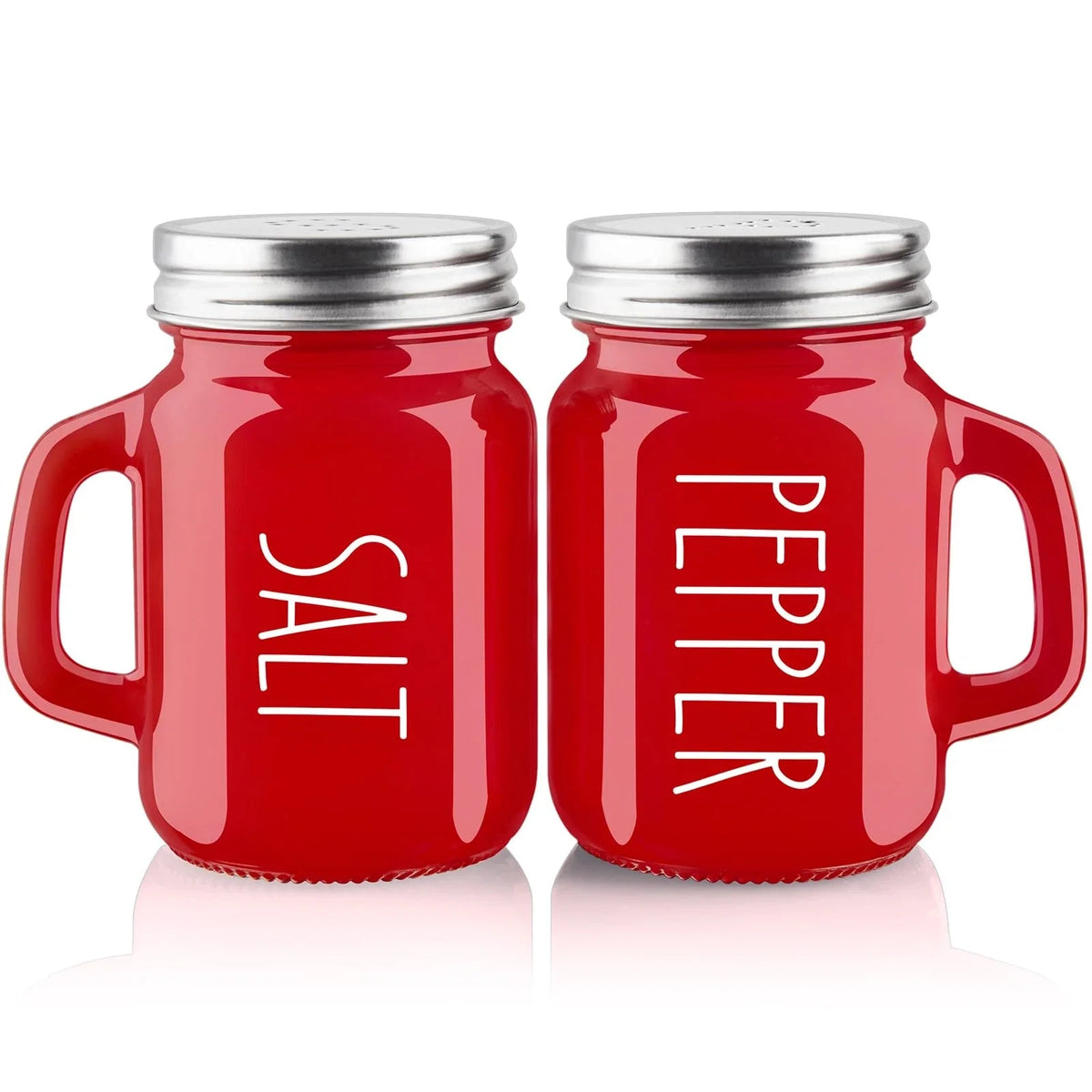 Handled Glass Shaker Set with Stainless Steel Lids for Salt Pepper and Home Table Seasoning