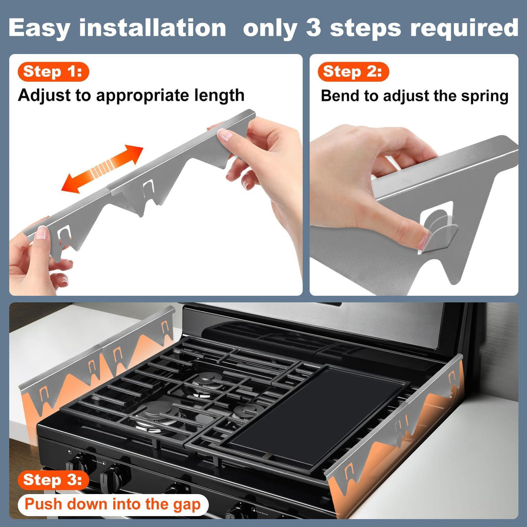 Adjustable Stainless Steel Stove Gap Covers for Kitchen Counter Spill Protection and Gap Filling