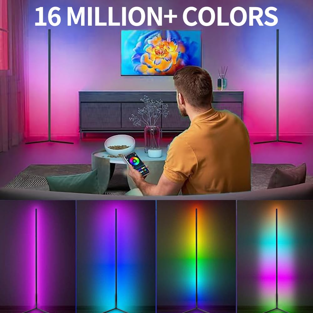 RGB LED Corner Floor Lamp with App Control Music Sync and Color Changing Light for Bedroom Living Room and Gaming Spaces (10W)
