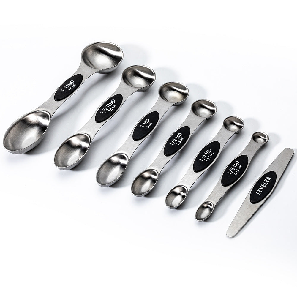 7Pcs Magnetic Measuring Spoons Stainless Steel Dual Sided Set with Clear Markings for Baking and Cooking