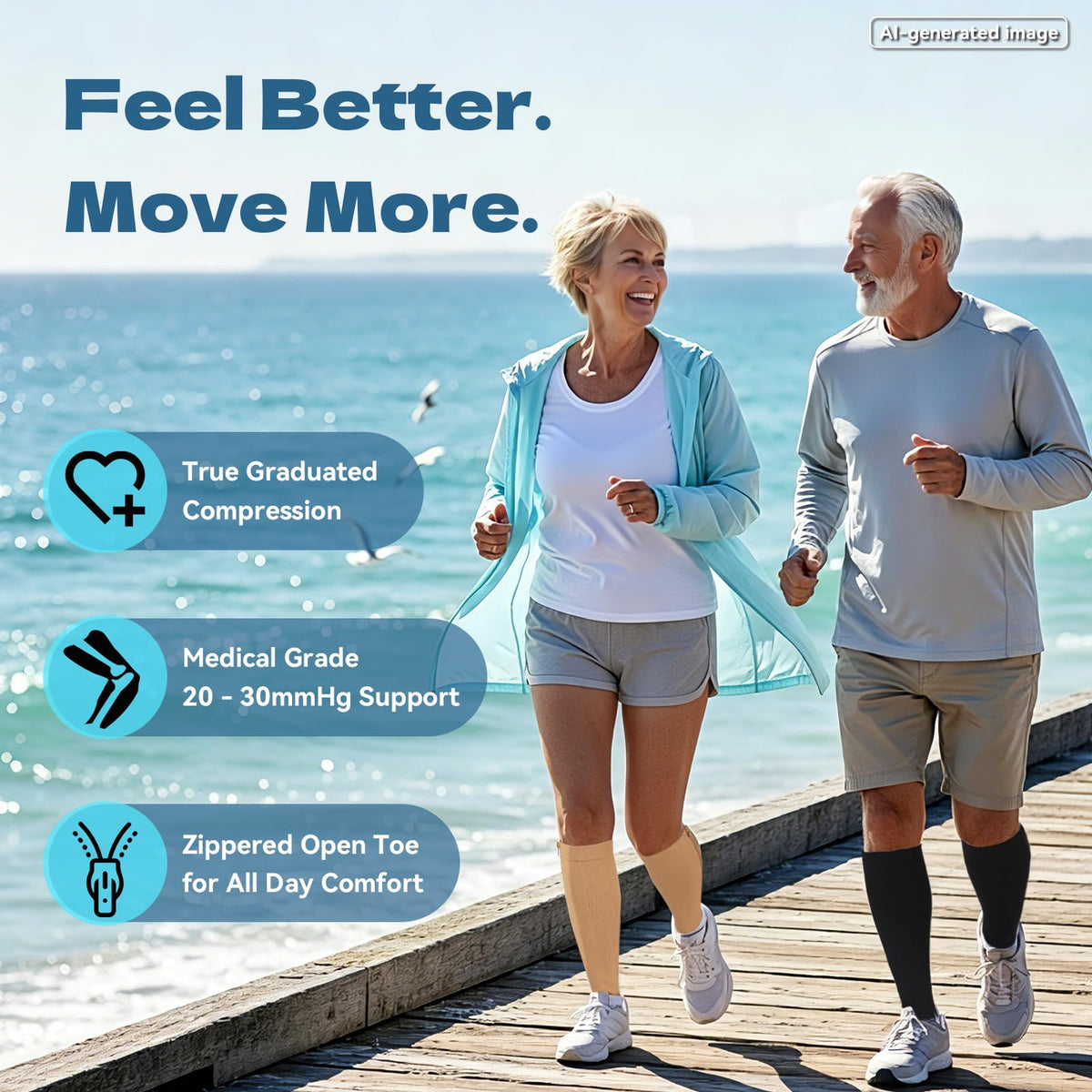 Zipper Compression Socks with Graduated Support Design for Running, Travel, Fitness, and Daily Leg Comfort