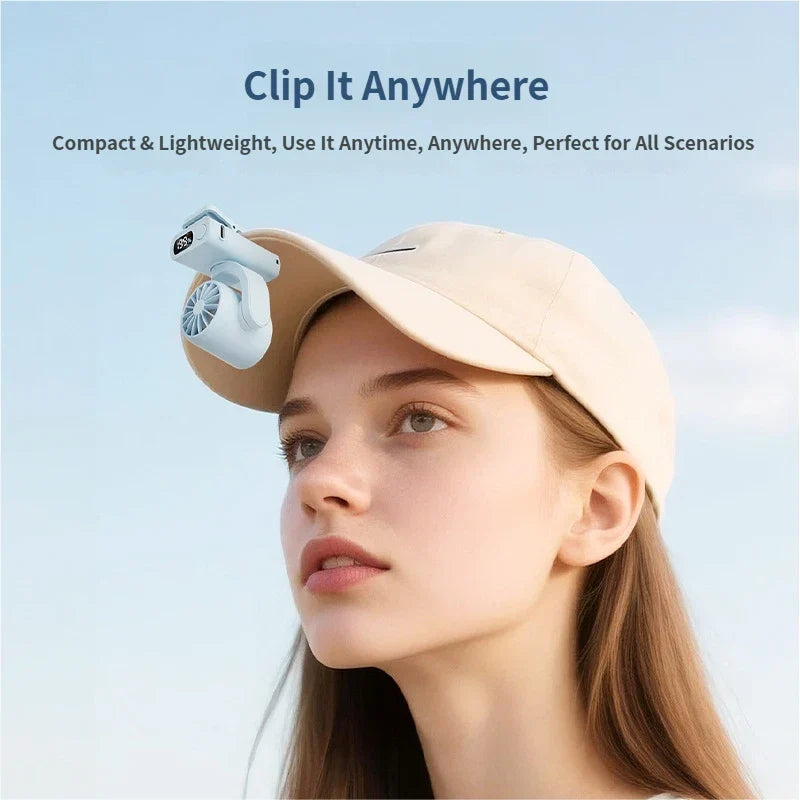 Mini Clip Fan with Digital Display and 199-Speed Control for Outdoor Desk Hat and Umbrella Use