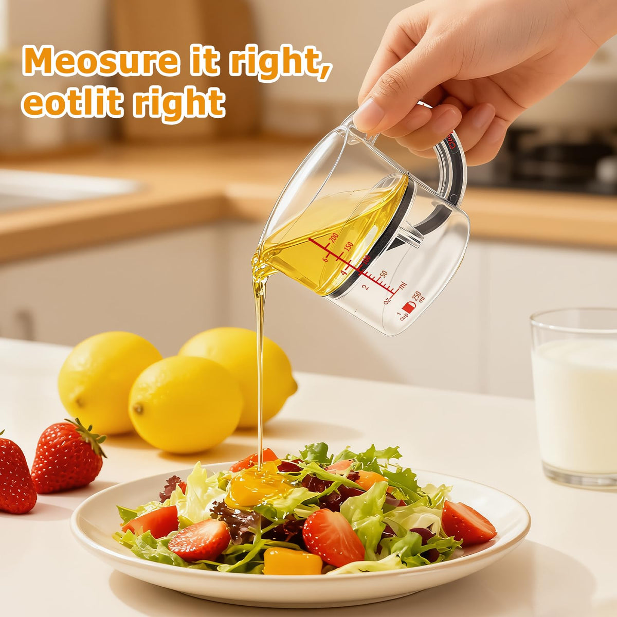 Adjustable Measuring Cup with Scraper Seal Base for Cooking and Baking Measurements