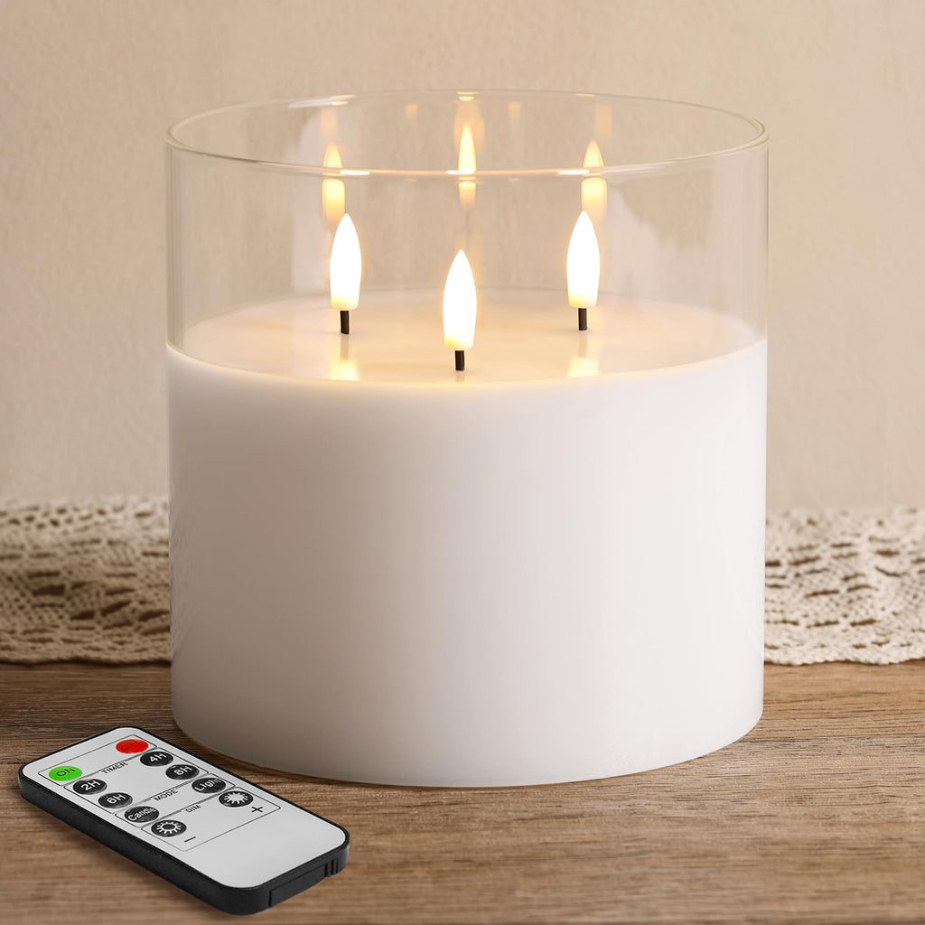 Remote LED Candle with Real Wax Floral Glass and Timer Control for Home Décor