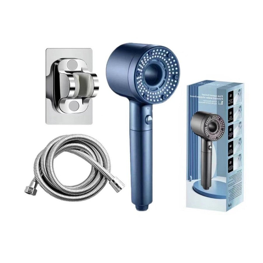 5-Mode Filtered Shower Nozzle with Handheld ABS Design for Bathroom Faucet Use (Included Shower Head + 1.5-meter Hose + Base)