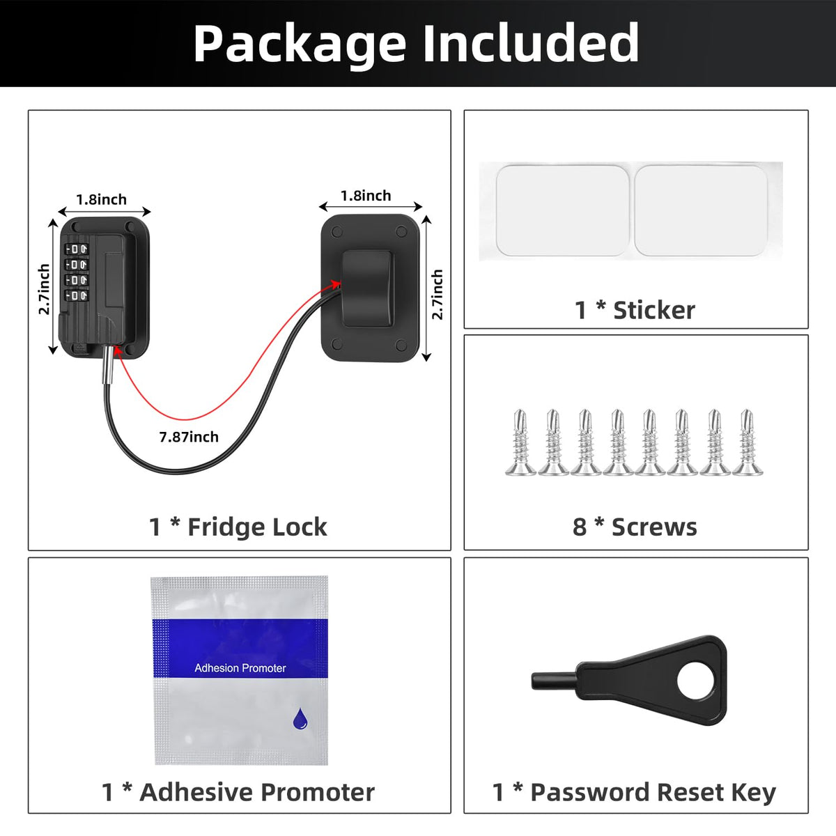 Combination Fridge Lock with 4 Digit Code and Adhesive Installation for Refrigerator Freezer Cabinet and Drawer Use