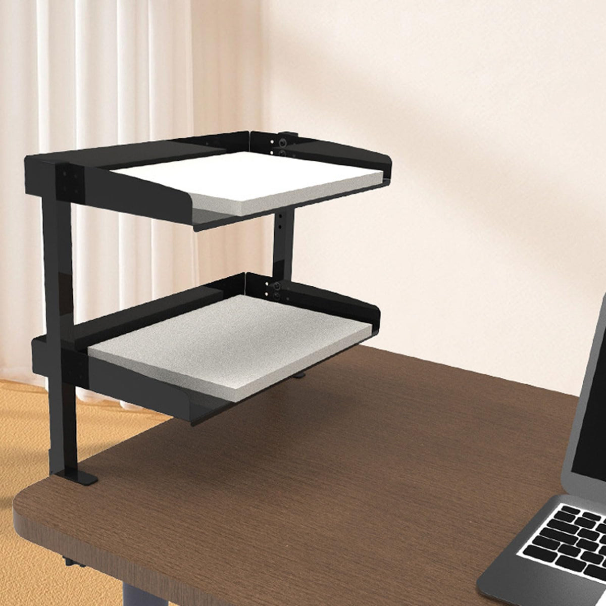 Clamp Desk Shelf with Two Tier Wood Shelving for Office Desk and Gaming Accessory Storage