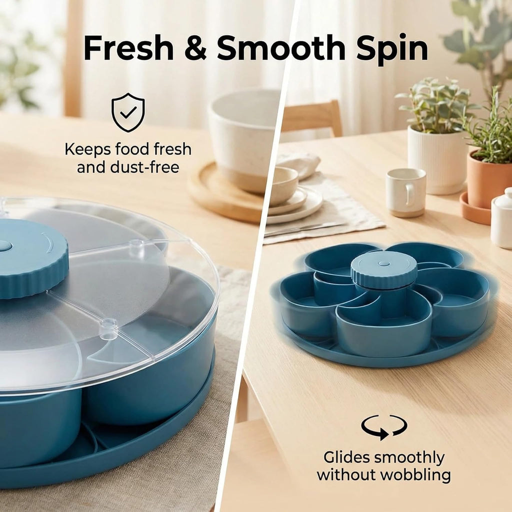 Rotating Snack Tray with Divided Compartments for Fruits Vegetables and Party Serving