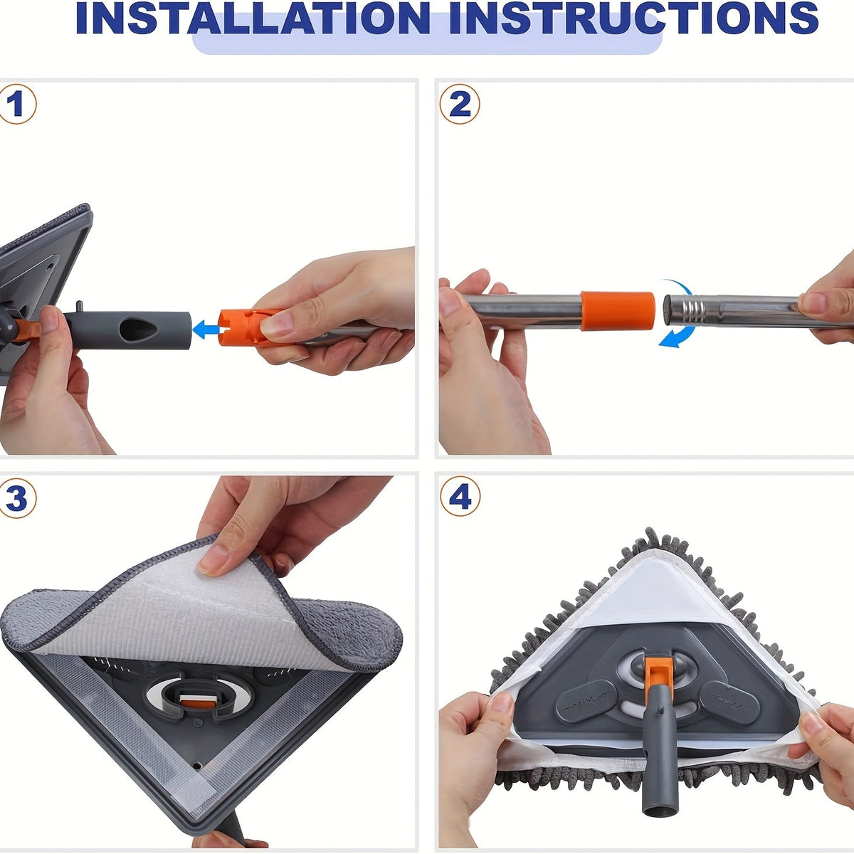 Triangle Telescopic Cleaning Mop with Rotating Head and Reusable Pads for Windows Walls and Household Surfaces