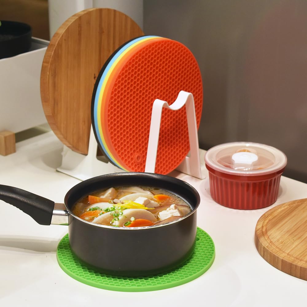 6 Pcs Round Silicone Trivet Mat Heat Resistant Non Slip Pot Holder Coaster for Hot Pots Cups Kitchen Table