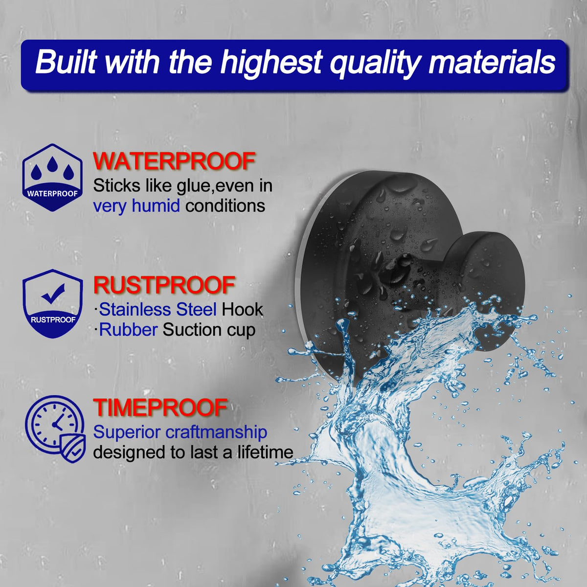 Suction Cup Hooks with Waterproof Stainless Steel Design for Bathroom and Kitchen Wall Hanging