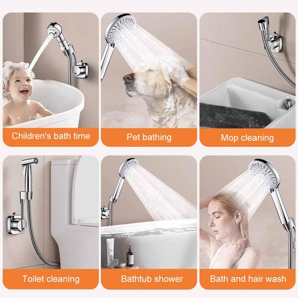 Adjustable Shower Head Holder with 360° No Drill Wall Mount Bracket for Bathroom Use