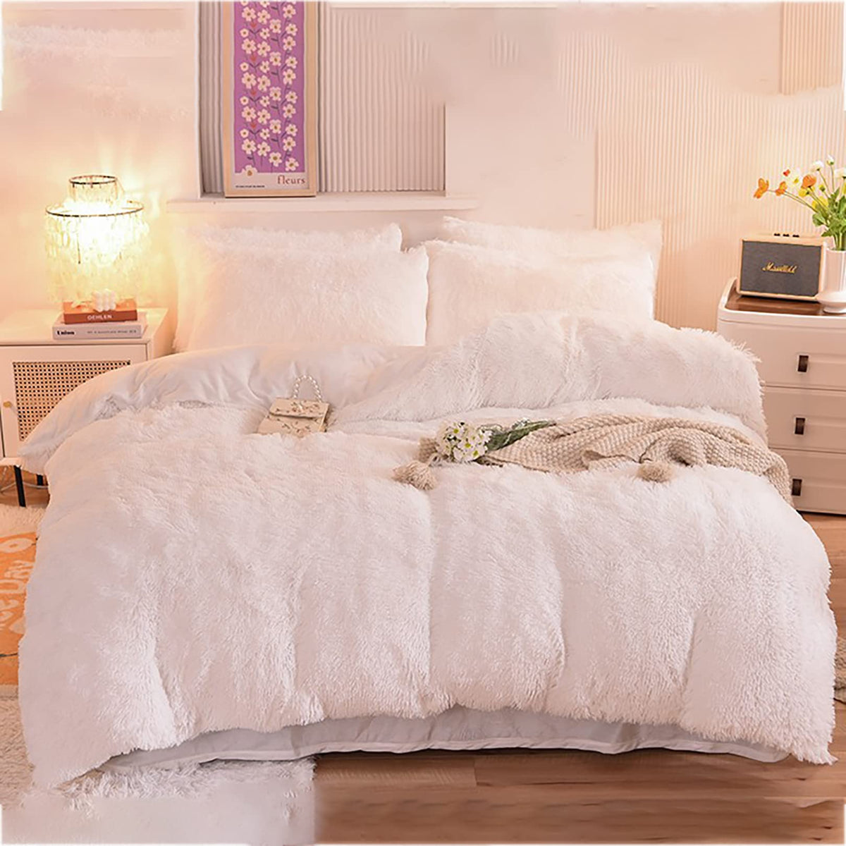 Plush Duvet Cover Set with Reversible Faux Fur and Velvet Texture for Cozy Bedroom Comfort