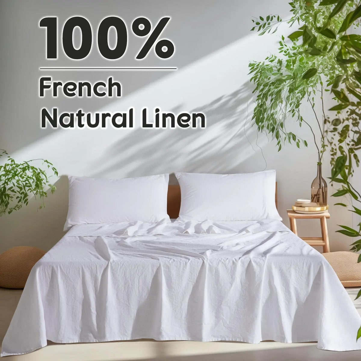 French Washed Pure Linen King Size Bed Sheets with Breathable and Durable Design