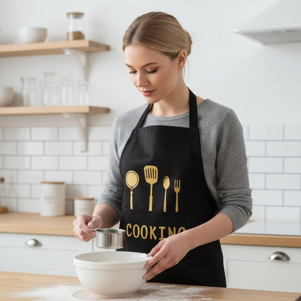 Waterproof Kitchen Apron with Side Towel Pockets for Cooking Dishwashing and Coffee Prep