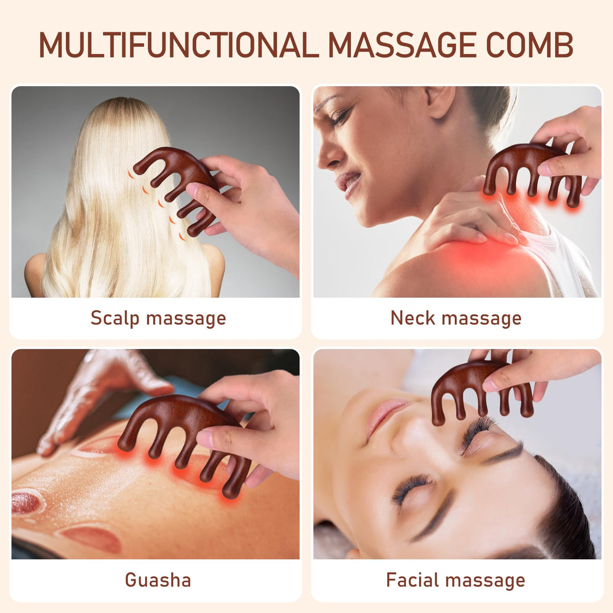 Natural Wood Scalp Massager Comb with Wide Tooth Design for Gentle Hair Care and Daily Use