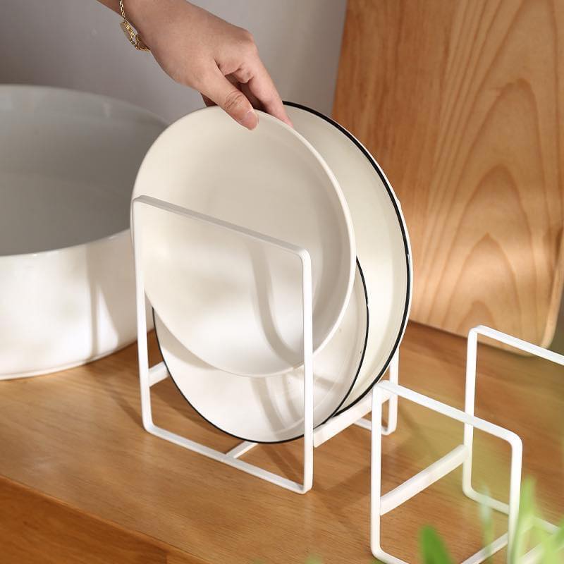 Metal Plate Holders Organizer with Rubber Guard Lining for Cabinet Counter Display and Dish Drying